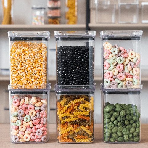 Kit 6 potes 1l quadrado hermetico porta mantimentos organiza