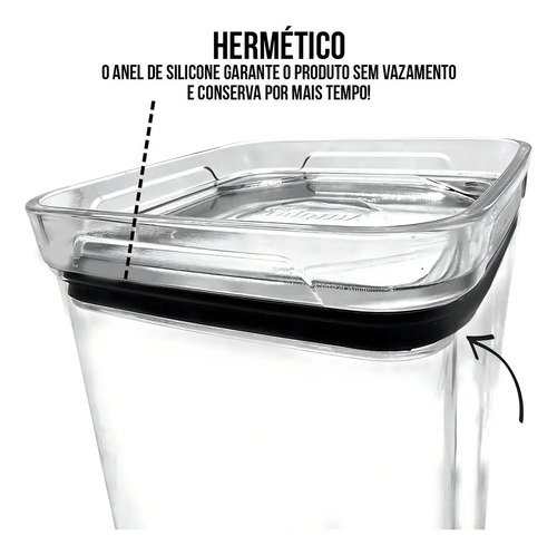 Kit 6 Potes 1l Quadrado Hermético Porta Mantimentos Organiza