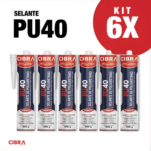 Kit 6 pu40 cibra selante silicone 400g branco cola veda tudo