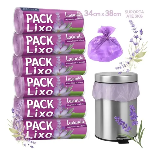 Kit 6 saco de lixo perfumado lavanda 240 un banheiro e pia