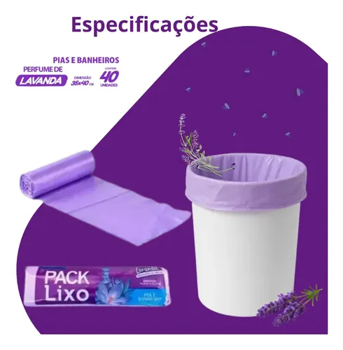 Kit 6 Saco De Lixo Perfumado Lavanda 240 Un Banheiro E Pia
