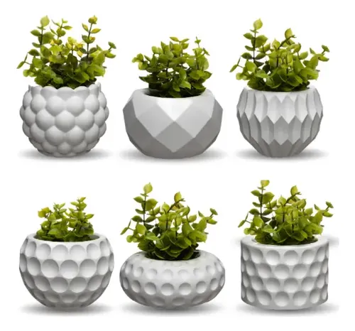 Kit 6 vasos decorativos c planta artificial enfeite casa nf