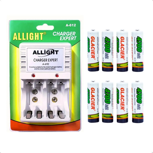Kit 8 pilhas recarregaveis carregador rapido bivolt aaaaa