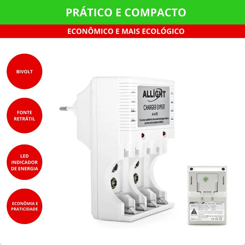 Kit 8 Pilhas Recarregáveis + Carregador Rápido Bivolt Aa/aaa