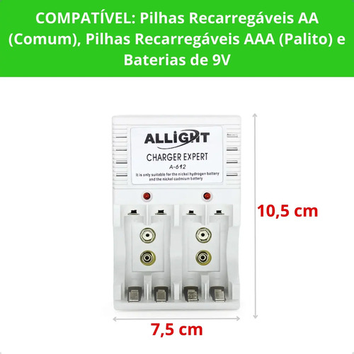 Kit 8 Pilhas Recarregáveis + Carregador Rápido Bivolt Aa/aaa