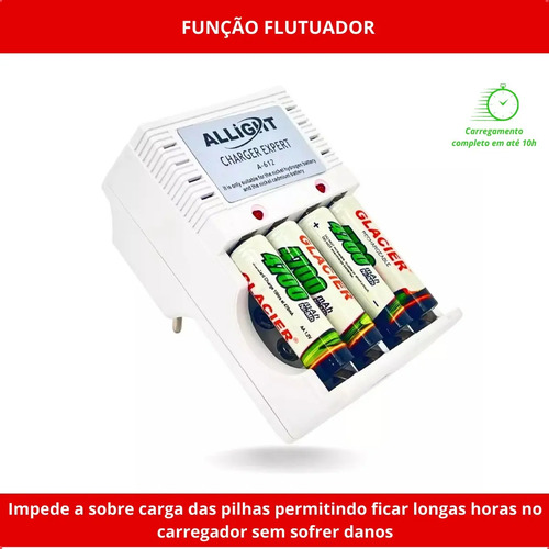 Kit 8 Pilhas Recarregáveis + Carregador Rápido Bivolt Aa/aaa