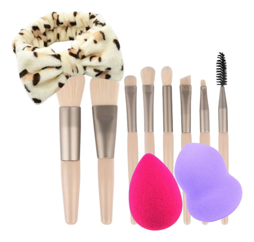 Kit 8 pinceis estojo maquiagem 2 esponja gota faixa make