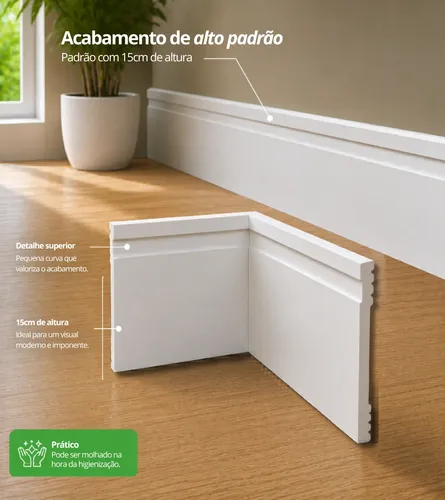 Kit 9 Barras Rodapé Poliestireno Meu Rodapé 15cm X 2m Branco