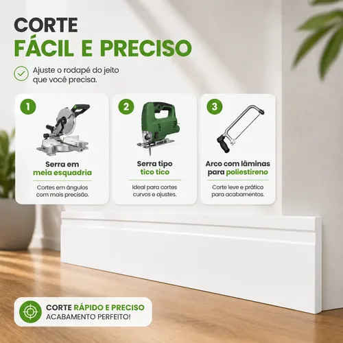 Kit 9 Barras Rodapé Poliestireno Meu Rodapé 15cm X 2m Branco
