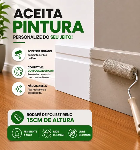 Kit 9 Barras Rodapé Poliestireno Meu Rodapé 15cm X 2m Branco