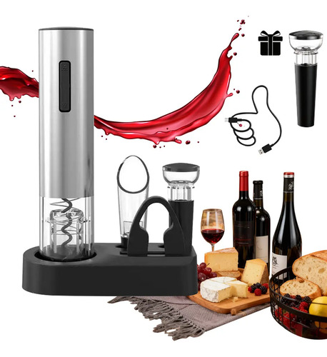 Kit abridor de vinho eletrico inox recarregavel usb c com 2