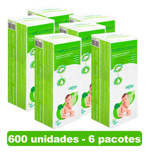 Kit algodao bellacotton quadrado para bebe 6 pacotes