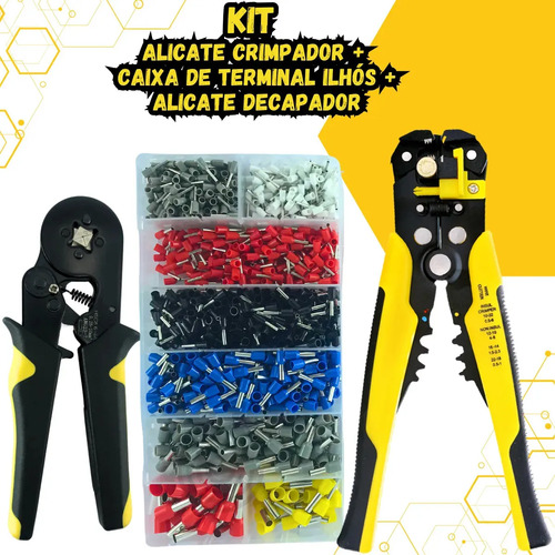 Kit Alicate Crimpar Descascador 1200 Terminais Ilhós Tubular Cietec