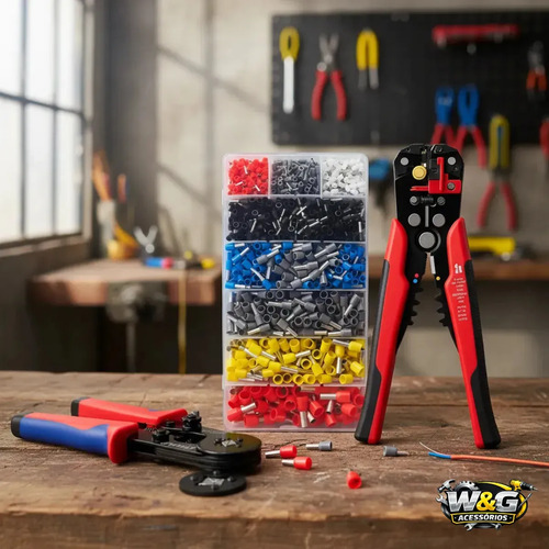 Kit Alicate Crimpar Descascador 1200 Terminais Ilhós Tubular W&g