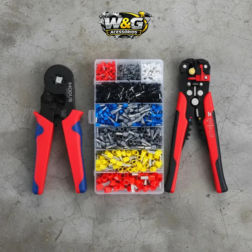 Kit Alicate Crimpar Descascador 1200 Terminais Ilhós Tubular W&g