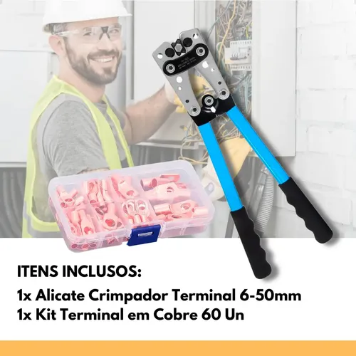 Kit Alicate Crimpar Olhal Compressão 6 Até 50mm + Terminais