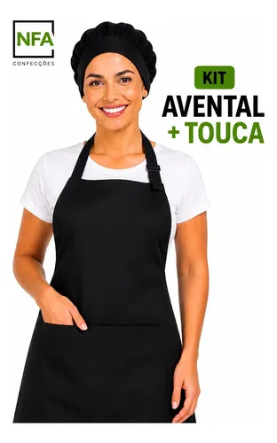 Kit avental oxford touca gorro cozinheira padaria cozinha