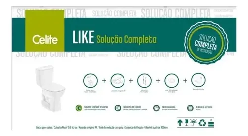 Kit Bacia Celite Com Caixa Acoplada Completo Like Branco