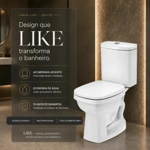 Kit Bacia Sanitária Celite Like Branco Com Caixa Acoplada Co
