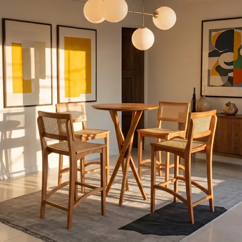 Kit banquetas madeira com mesa para cozinha gourmet bistro