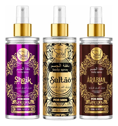 Kit body splash arabe c3un 200ml perfume masculino de luxo