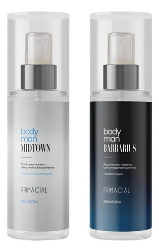 Kit body splash masculino barbarius e midtown 200ml primac