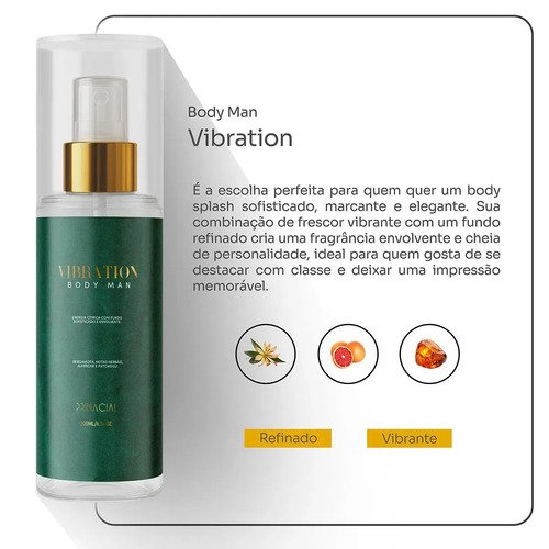Kit Body Splash Masculino Vibration E Blunn 200ml - Primacial Perfume Bergamota Limão