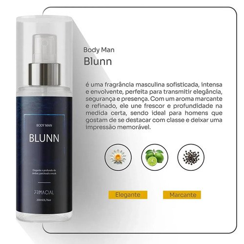 Kit Body Splash Masculino Vibration E Blunn 200ml - Primacial Perfume Bergamota Limão