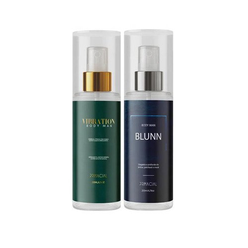 Kit Body Splash Masculino Vibration E Blunn 200ml - Primacial Perfume Bergamota Limão
