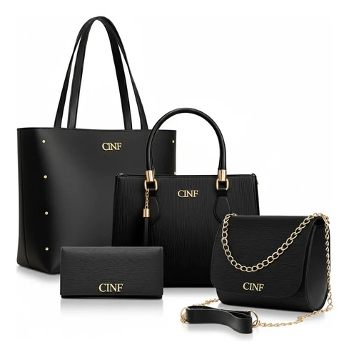 Kit bolsas feminina sacola transversal tira colo carteira co