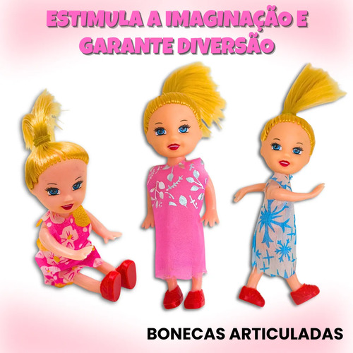 Kit Bonecas Bonequinha Casinha Articulada Brinquedo Menina