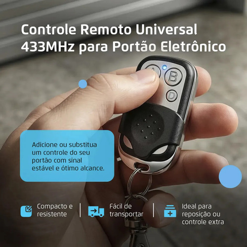 Kit C/ 3 Controles Remoto Universal C/ 4 Botões 433mhz Rf Compatível C/ Dispositivo Para Mega Controle Portão Eletrônico Automático Garagem Alarme Porta Residencial Cerca Elétrica Pro Phone See