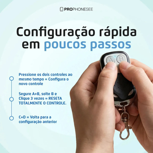 Kit C/ 3 Controles Remoto Universal C/ 4 Botões 433mhz Rf Compatível C/ Dispositivo Para Mega Controle Portão Eletrônico Automático Garagem Alarme Porta Residencial Cerca Elétrica Pro Phone See