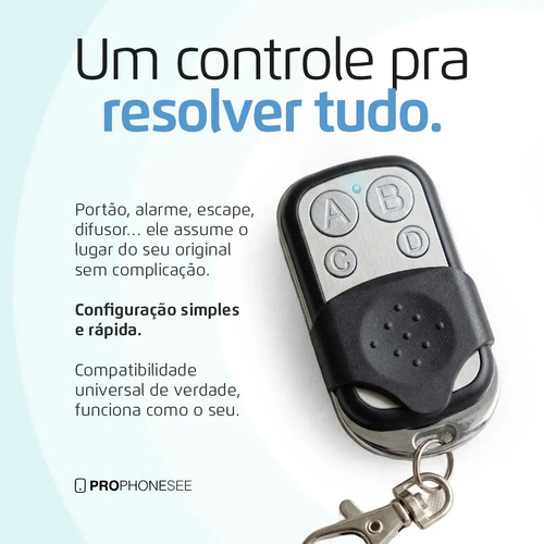 Kit C/ 3 Controles Remoto Universal C/ 4 Botões 433mhz Rf Compatível C/ Dispositivo Para Mega Controle Portão Eletrônico Automático Garagem Alarme Porta Residencial Cerca Elétrica Pro Phone See