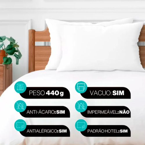 Kit C/2 Travesseiros Luxo Matelado Fibra Antialérgica 50x70 Branco