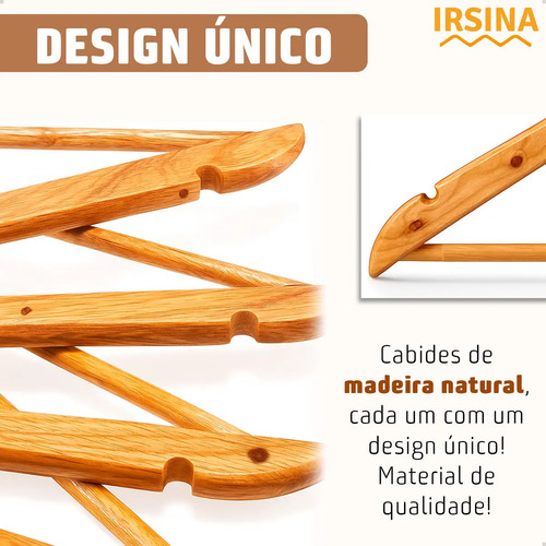 Kit Cabide Madeira Mafim Antiderrapante para Roupa Adulto Reforçado Irsina