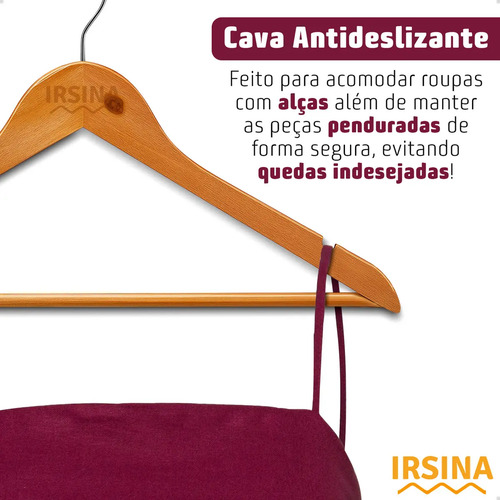 Kit Cabide Madeira Mafim Antiderrapante para Roupa Adulto Reforçado Irsina