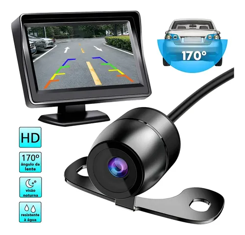 Kit camera de re hd visao noturna visor lcd 43 polegadas