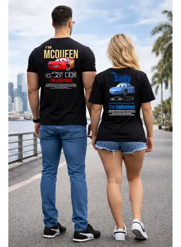 Kit camiseta casal streetwear carros mcqueen sally