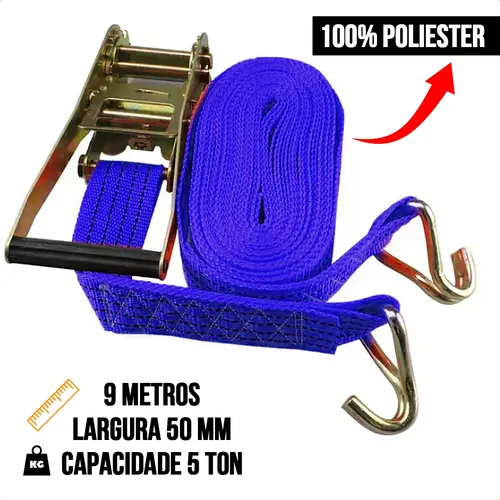 Kit Catraca E Cinta 9m 50mm Gancho J 5 Ton Caminhão