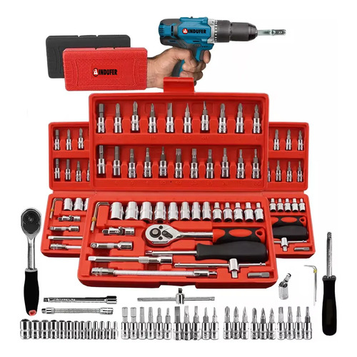 Kit chave catraca soquete 46 pecas indufer em cromo vanadio