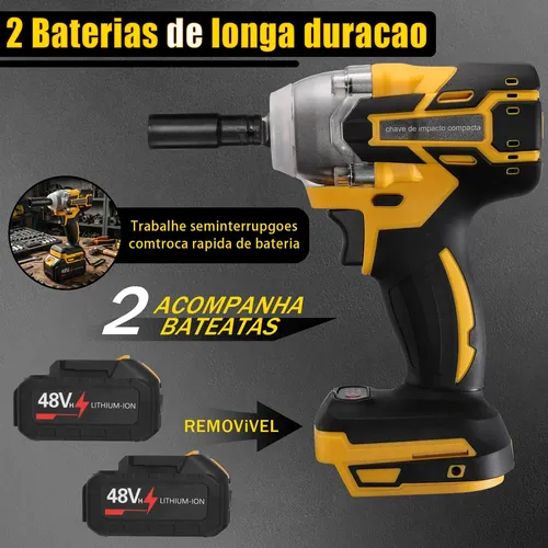 Kit Chave De Impacto 2 Baterias 48v Recarregável Com Maleta
