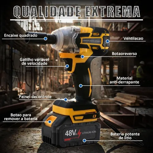 Kit Chave De Impacto 2 Baterias 48v Recarregável Com Maleta