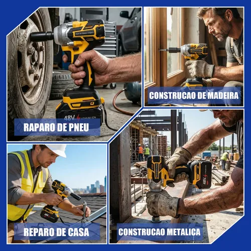 Kit Chave De Impacto 2 Baterias 48v Recarregável Com Maleta