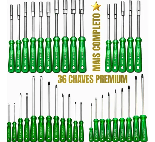 Kit chaves fenda phillips canhao torx 36 pecas premium