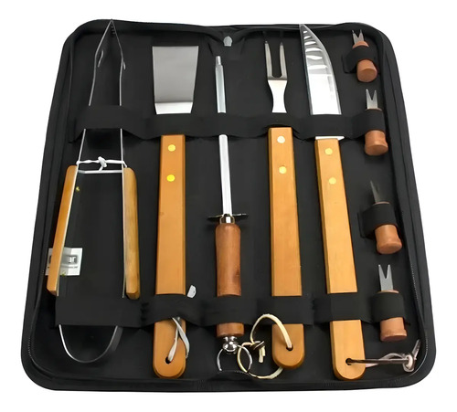 Kit churrasco 360 de aco inoxidavel com 10 pecas