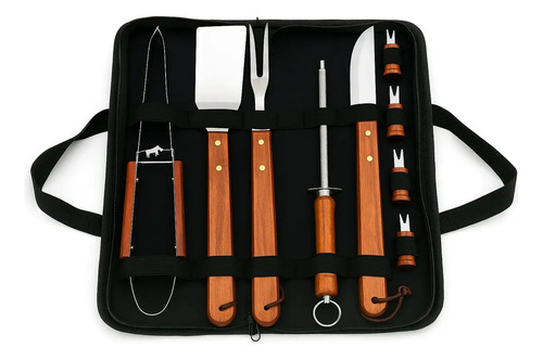 Kit Churrasco 360 De Aço Inoxidável Com 10 Peças