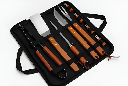 Kit Churrasco 360 De Aço Inoxidável Com 10 Peças
