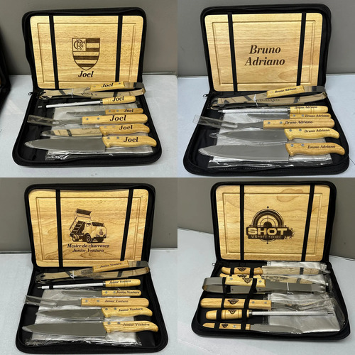 Kit Churrasco Personalizado Tábua Faca Garfo Nome Time Logo