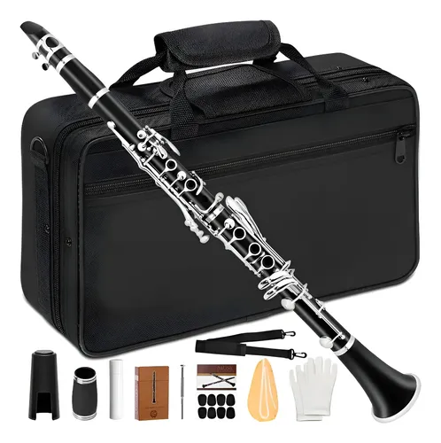 Kit clarinete si bemol bb 17 chaves estojo case luxo preto
